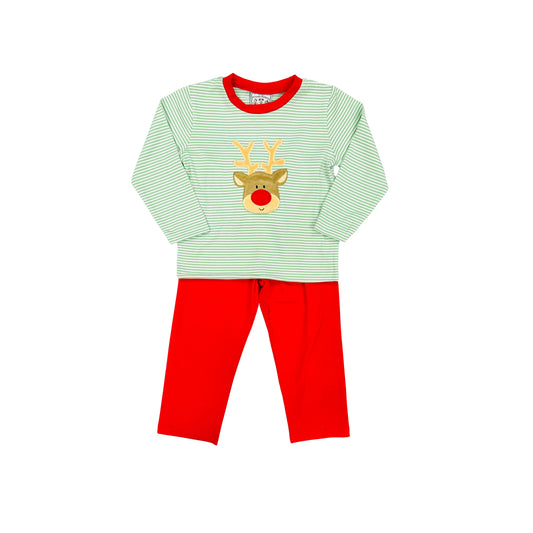 Three Sisters Reindeer Applique Pant Set