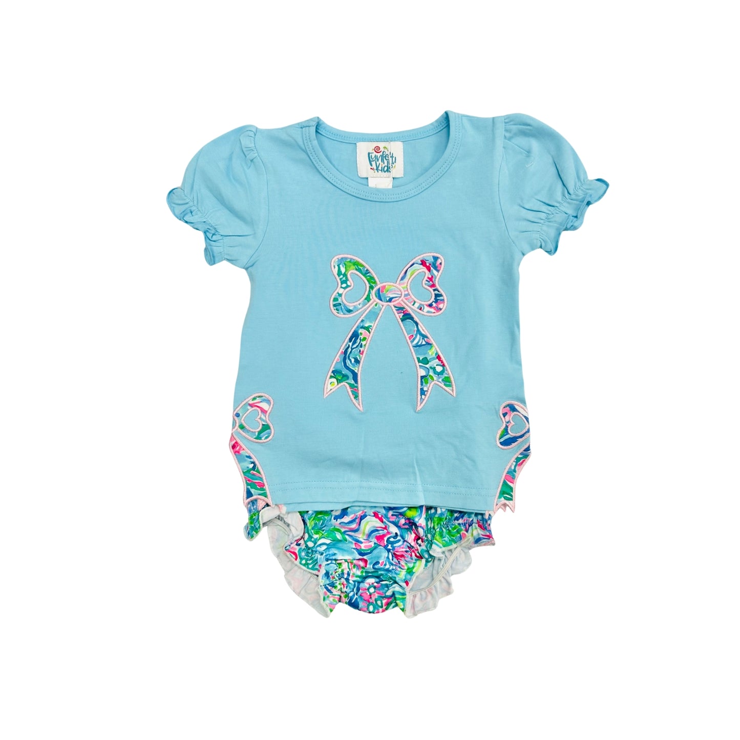 Funfetti Kids Blue Bow Applique Bloomer Set