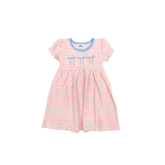 Funfetti Kids Pink Stripe with Blue Bows Dress