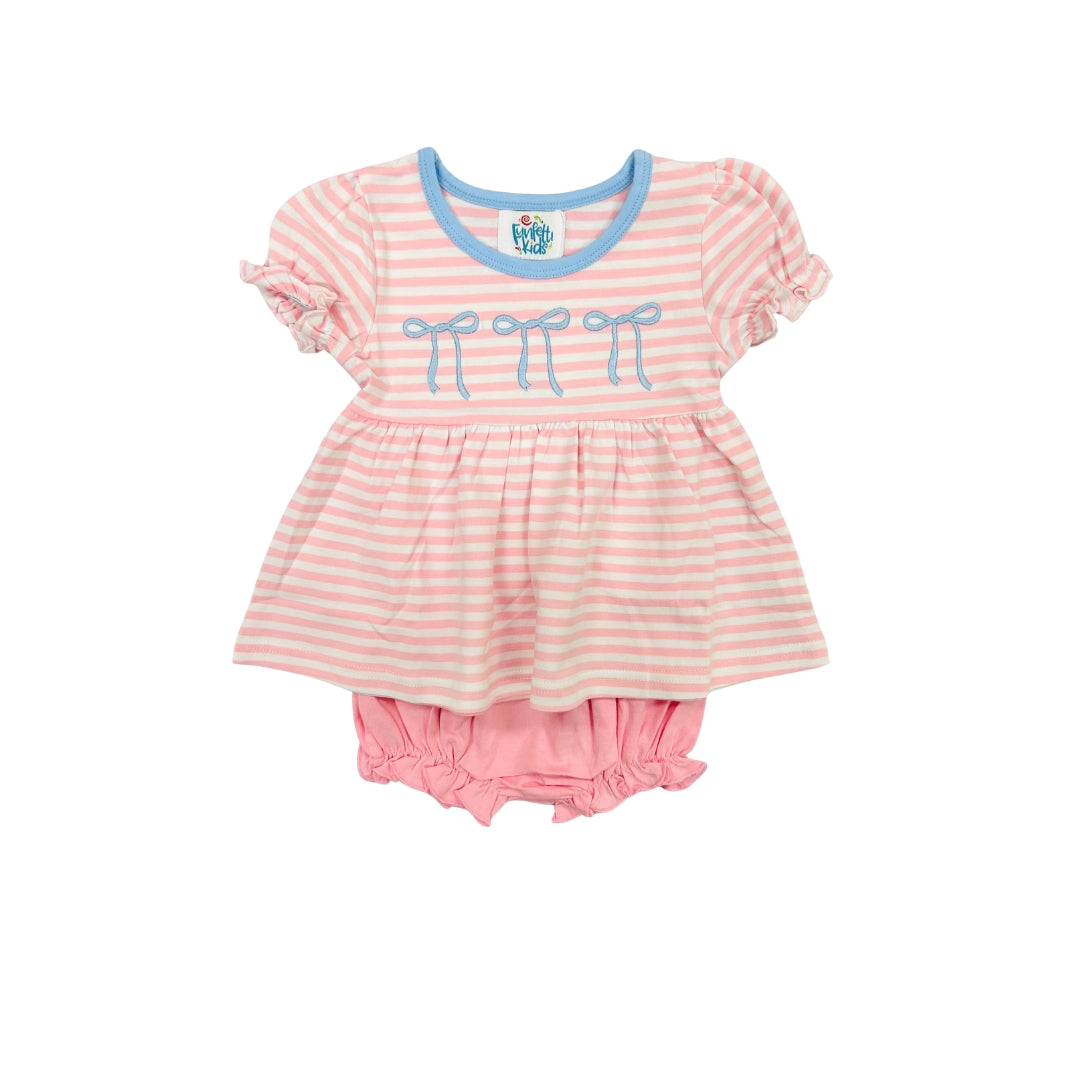 Funfetti Kids Pink Stripe with Blue Bows Bloomer Set
