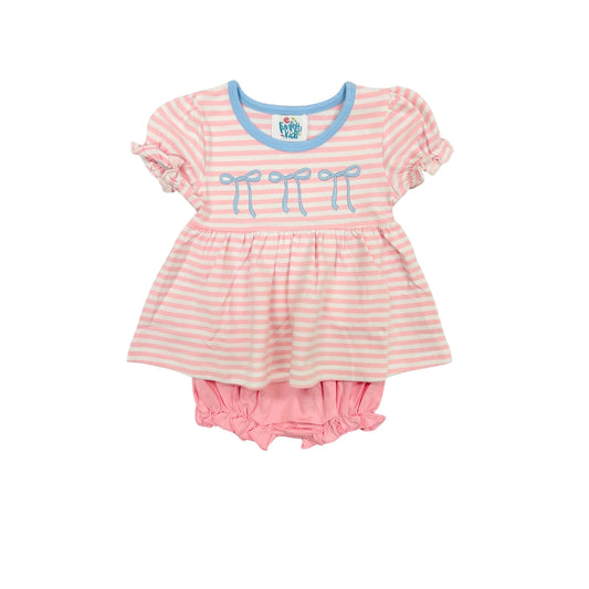 Funfetti Kids Pink Stripe with Blue Bows Bloomer Set