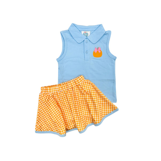 Funfetti Kids Pumpkin Embroidered Skirt Set