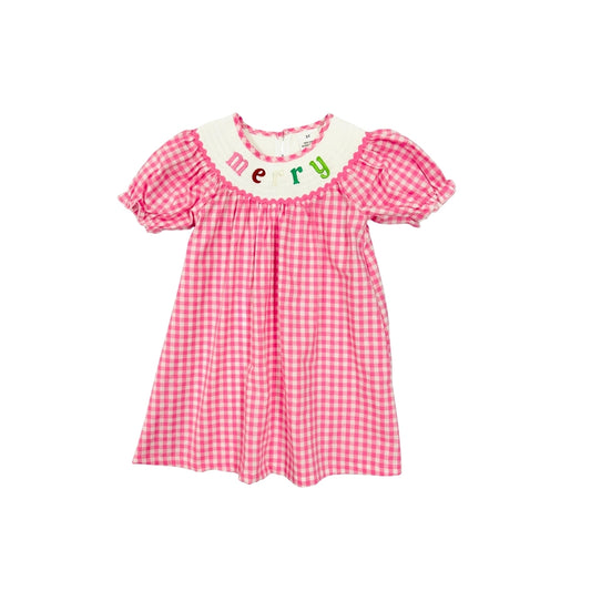 Pink Check Embroidered Merry Dress