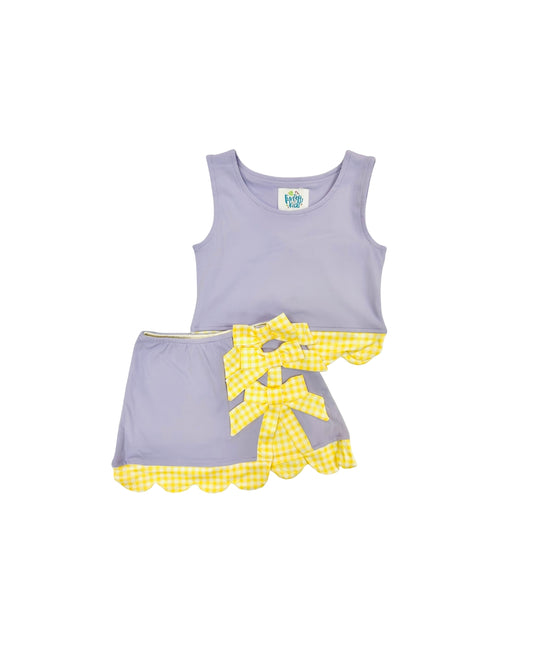 Funfetti Kids Purple/Yellow Gingham Bow Active Skirt Set