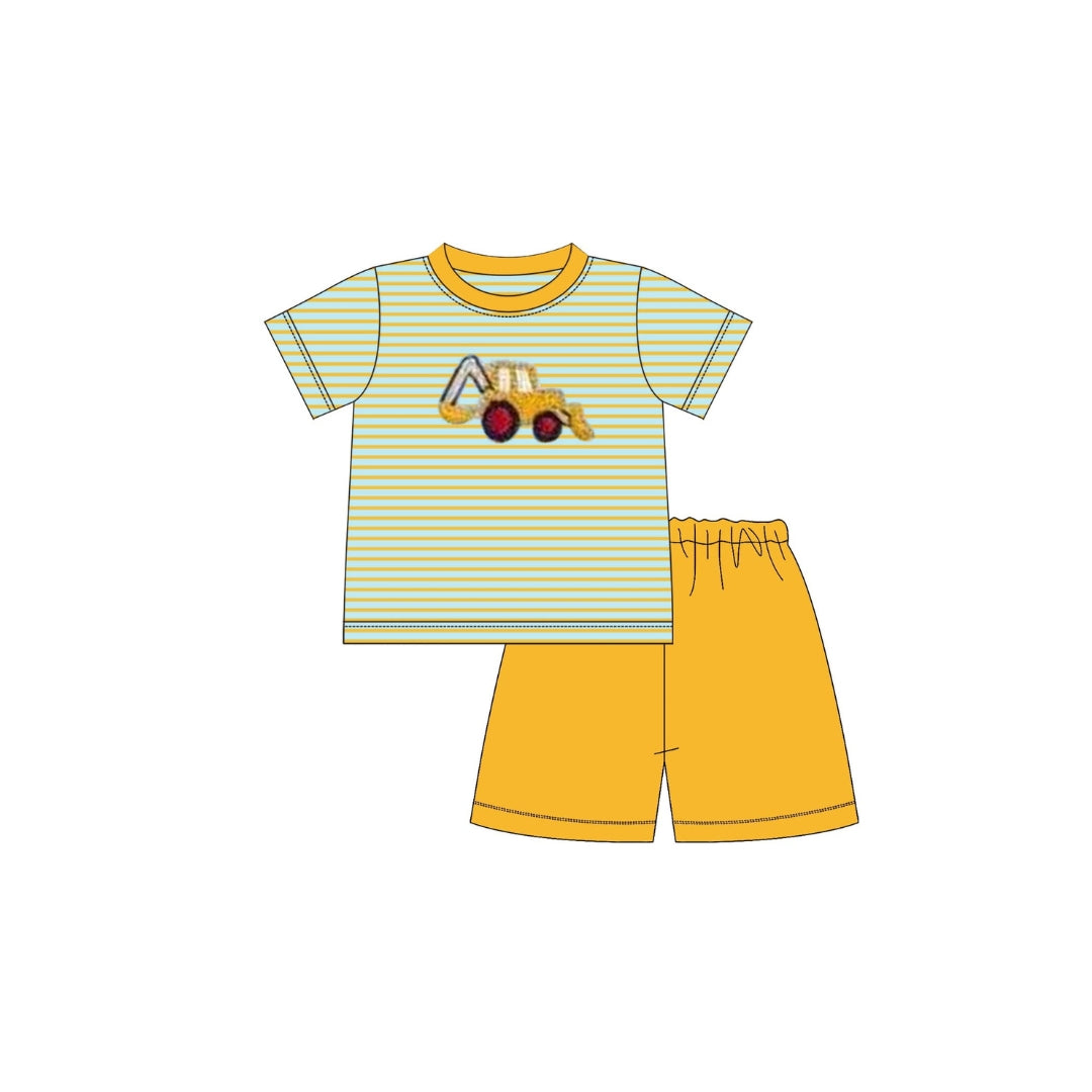 PRE ORDER - Funfetti Kids Construction Applique Stripe Short Set