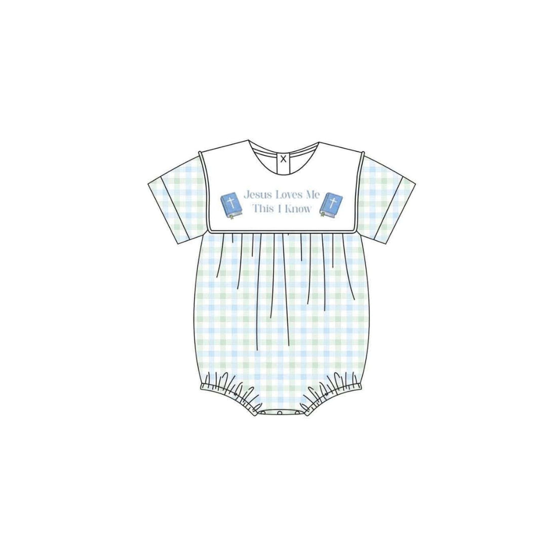 PRE ORDER - Funfetti Kids Jesus Loves Me This I Know Embroidered Plaid Bubble