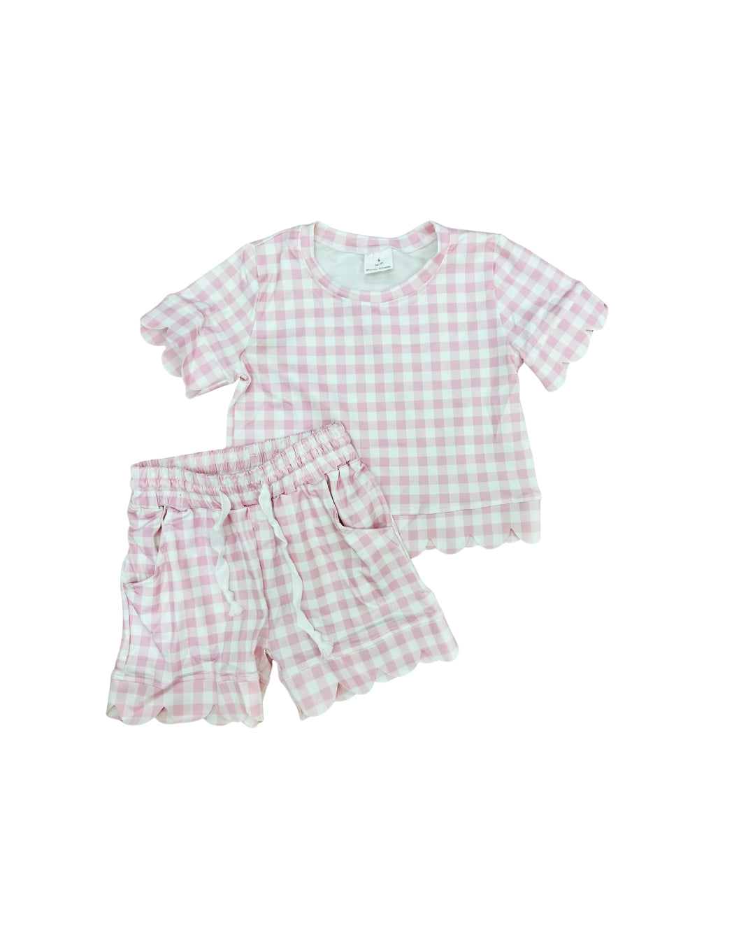 Light Pink Gingham Scallop Short Set