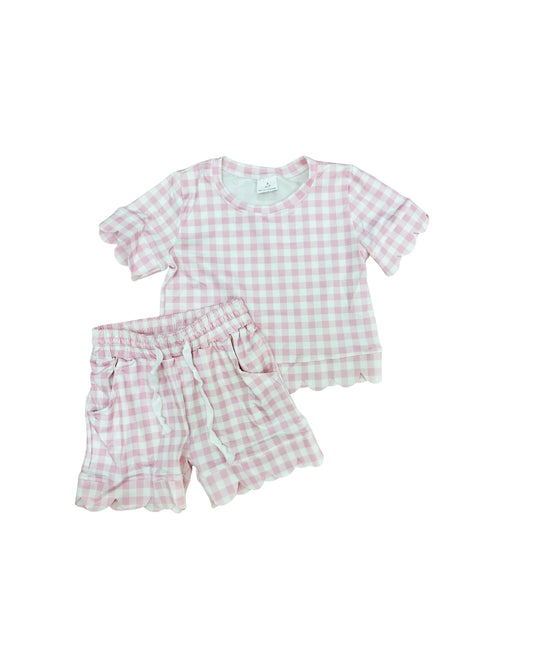 Light Pink Gingham Scallop Short Set