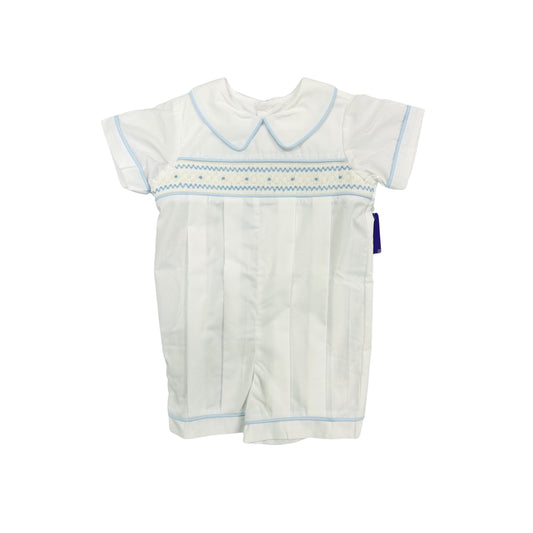 Remember Nguyen White Smocked Romper with Blue Trim