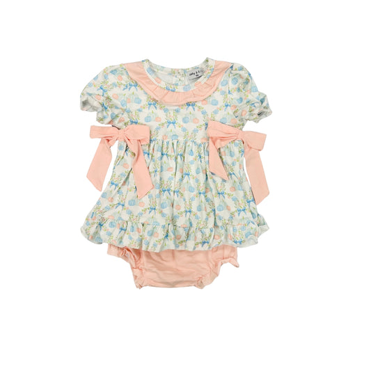 Peach/Blue Pumpkin Bloomer Set