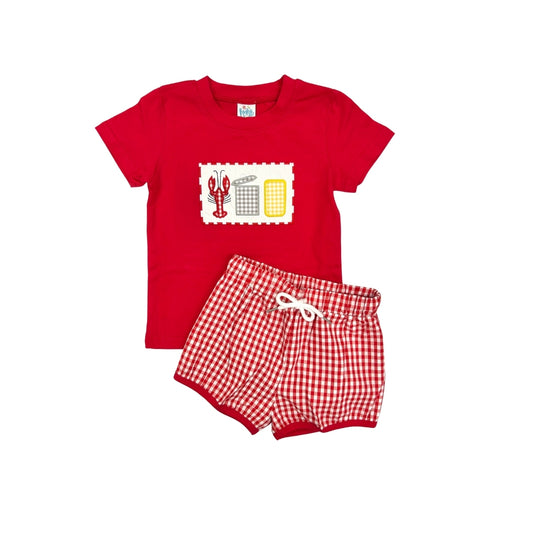 Funfetti Kids Gingham Crawfish Boil Short Set