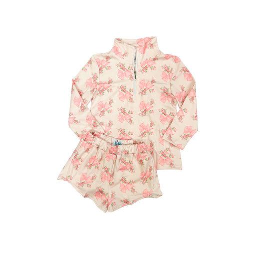Funfetti Kids Light Pink Bow/Floral Active Short Set