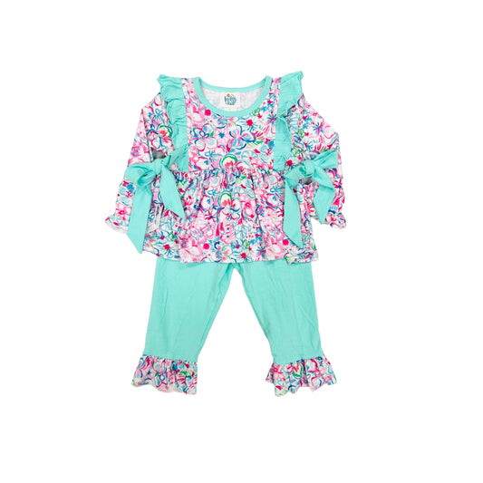Funfetti Kids Teal/Pink Floral Pant Set