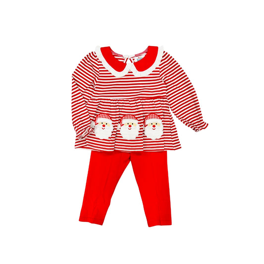 Funfetti Kids Red Stripe Santa Applique Ruffle Legging Set