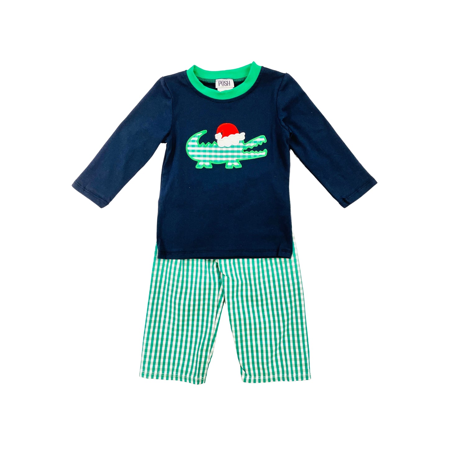 POSH Boy Alligator with Santa Hat Applique Pant Set