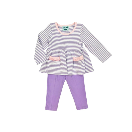 Hazel Blue Purple Stripe Legging Set with Ruffle Pockets