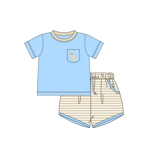 PRE ORDER - Funfetti Kids Blue Stripe Embroidered Dog Short Set