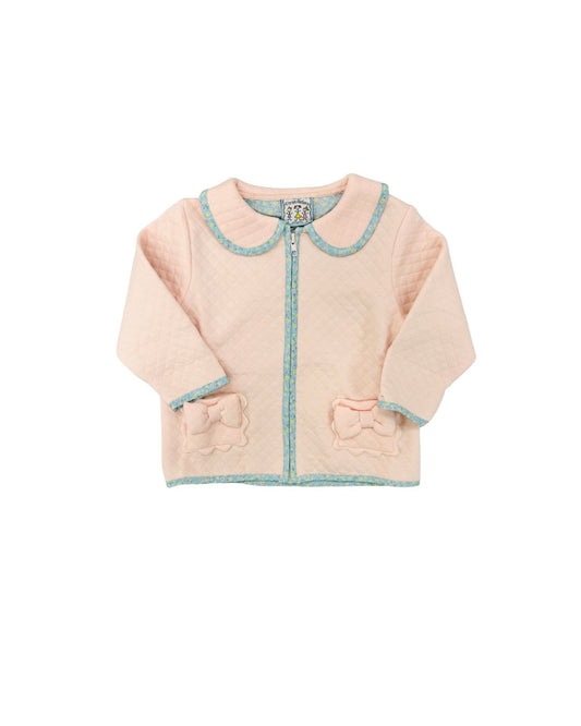 Three Sisters Light Pink Floral Trim Pocket Coat