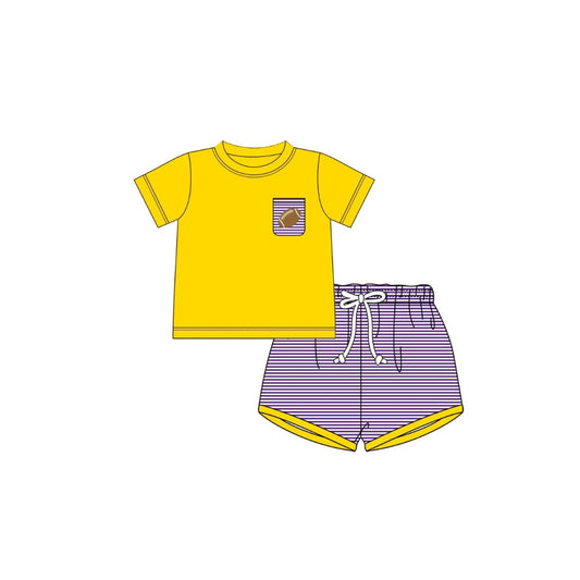 PRE ORDER - Funfetti Kids Purple/Gold Embroidered Football Pocket Short Set