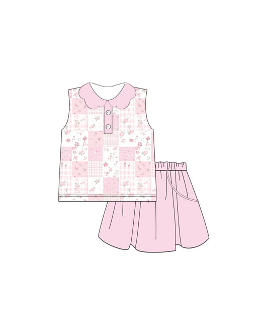 PRE ORDER - Hazel Blue Pink Patchwork Athleic Skort Set