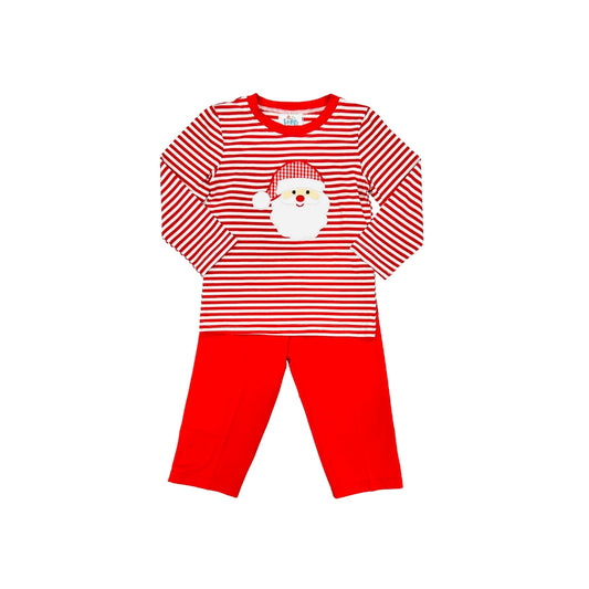 Funfetti Kids Red Stripe Santa Applique Pant Set