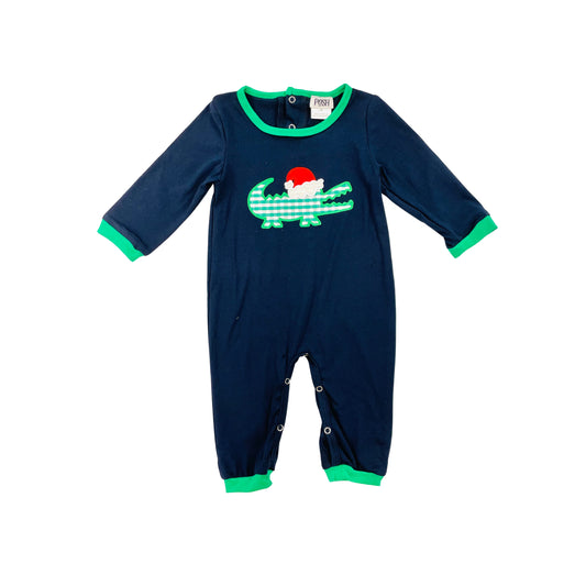 POSH Boy Alligator with Santa Hat Applique Romper