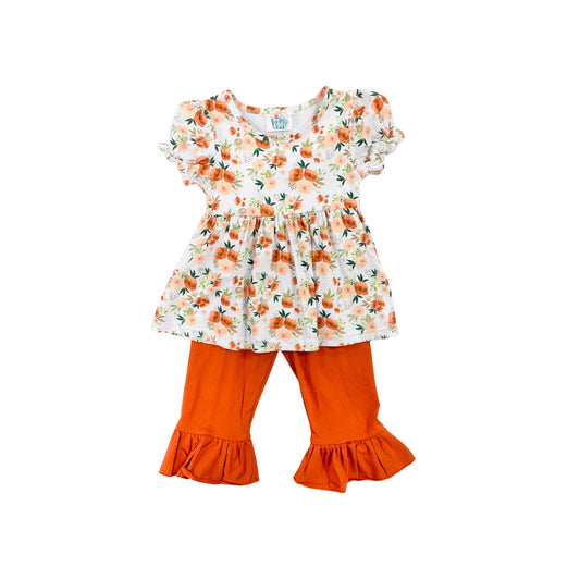 Funfetti Kids Girl Rust Floral Ruffle Pant Set