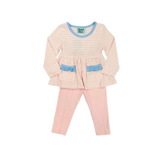 Hazel Blue Pink Stripe Legging Set with Ruffle Pockets
