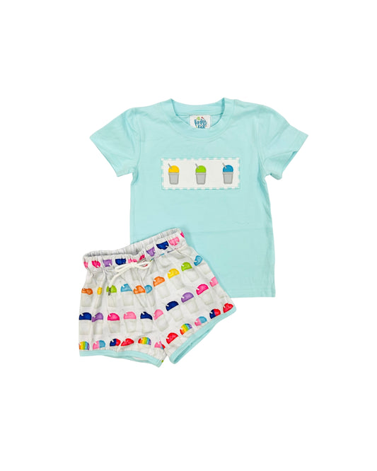 Funfetti Kids Seersucker Trim Snoball Short Set