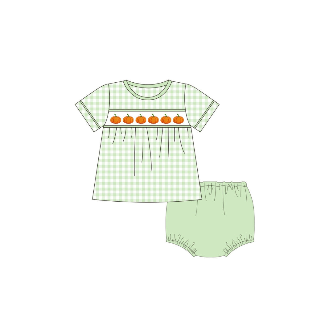 PRE ORDER - Funfetti Kids Green Gingham Pumpkin Diaper Set