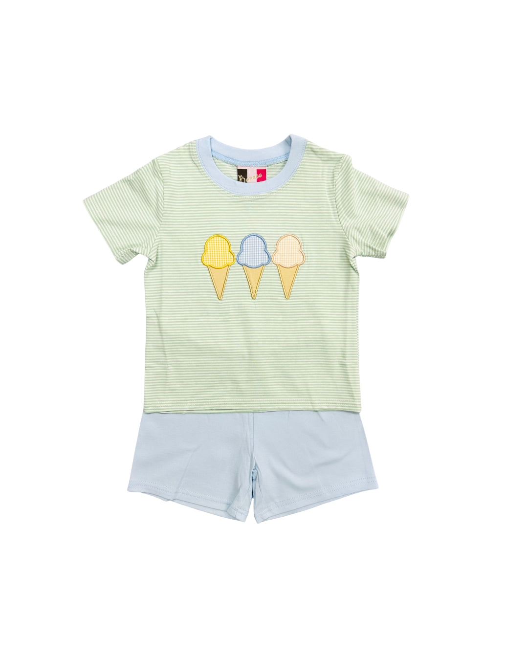 Banana Split Green/Blue Ice Cream Applique Short Set