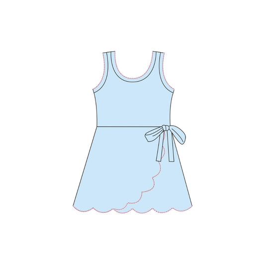 PRE ORDER - Funfetti Kids Blue Active Dress with Scallop Detail and Pink Trim