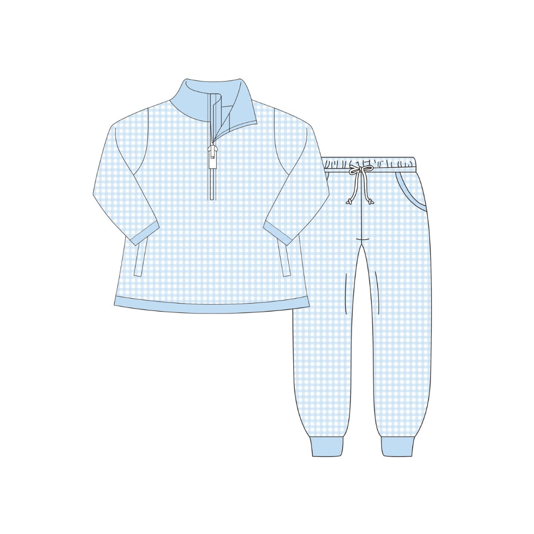 PRE ORDER - Funfetti Kids Blue Gingham Jogger Set