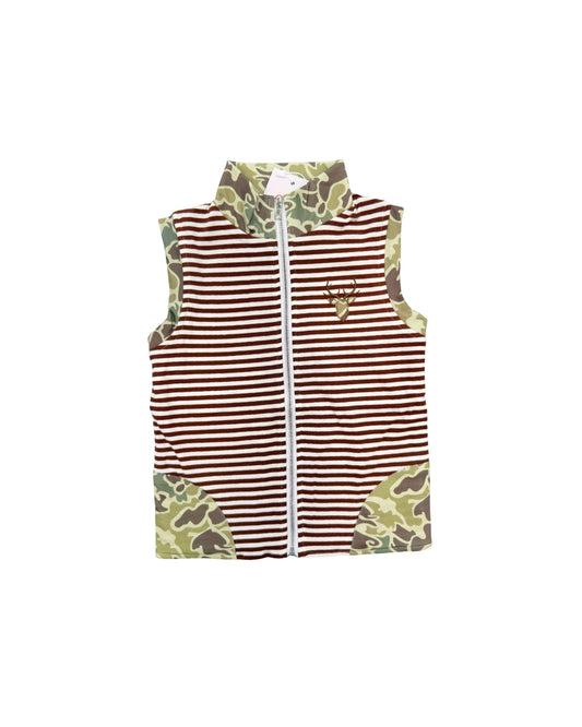 Funfetti Kids Brown Stripe/Camo Embroidered Deer Vest