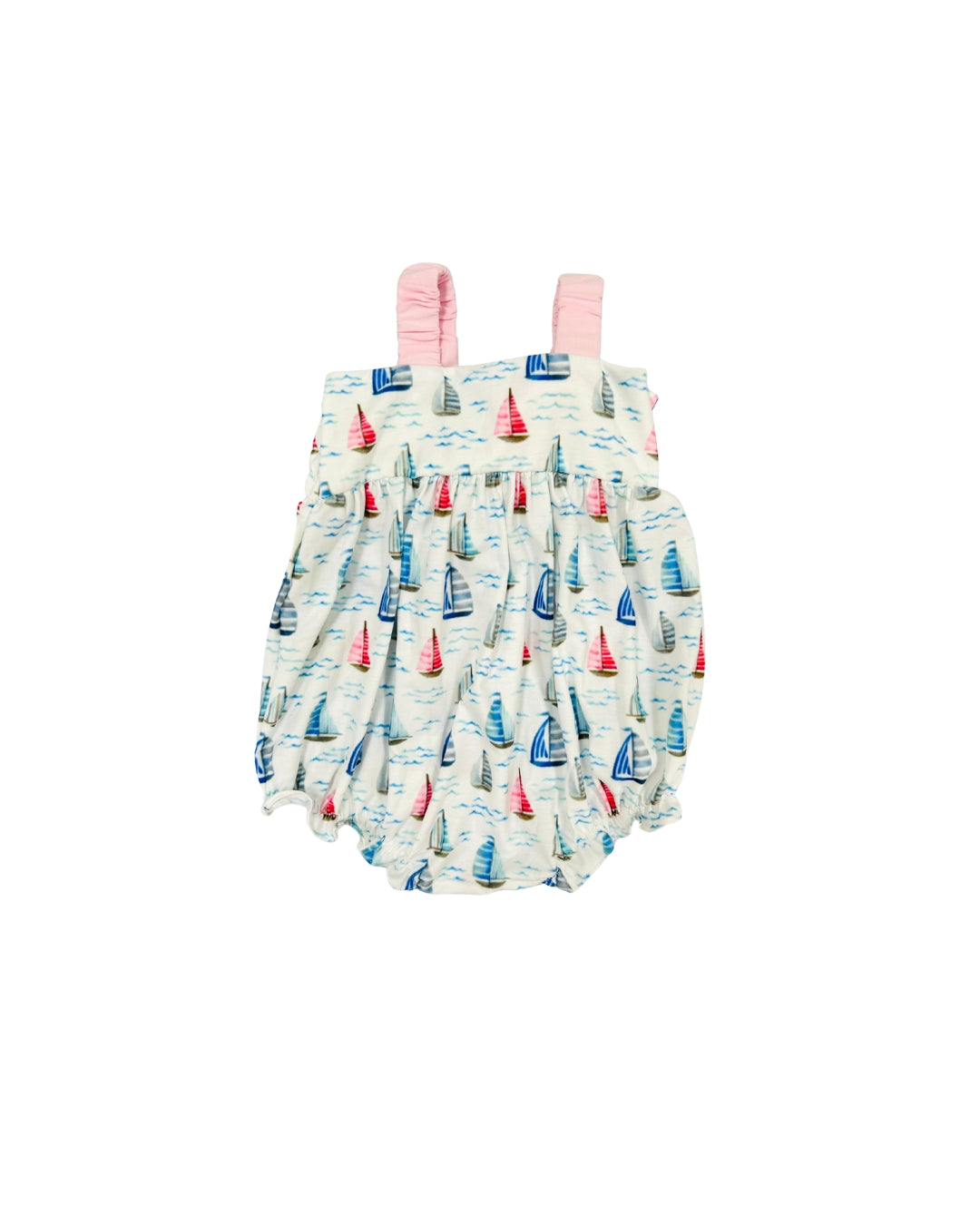 Blue/Pink Sailboat Print Bubble with Bow Back