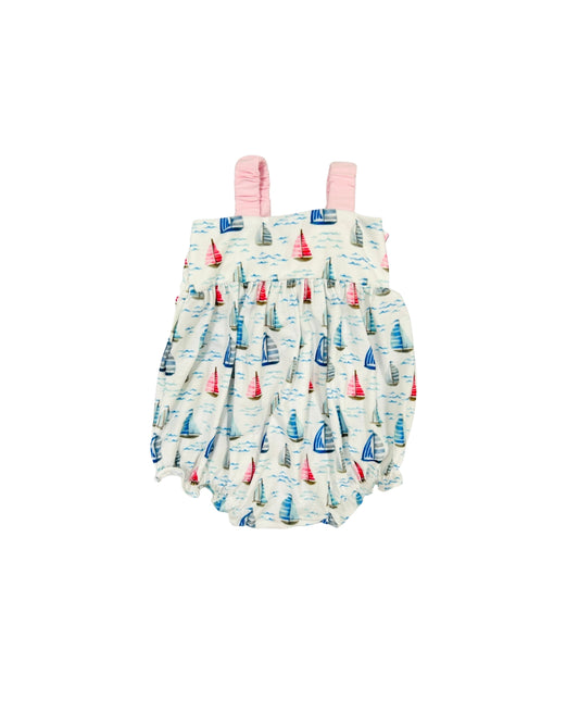 Blue/Pink Sailboat Print Bubble with Bow Back