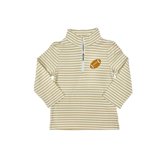 Hazel Blue Tan Stripe Football Embroidered Pullover