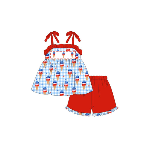 PRE ORDER - Funfetti Kids Patriotic Ice Cream Ruffle Short Set