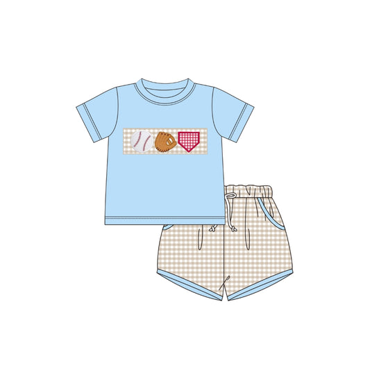 PRE ORDER - Funfetti Kids Baseball Applique Gingham Short Set