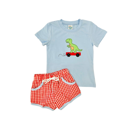 Funfetti Kids Dino Applique/Gingham Short Set