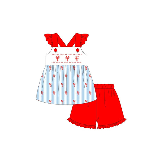 PRE ORDER - Funfetti Kids Seersucker Crawfish Ruffle Short Set