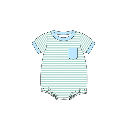 PRE ORDER - Funfetti Kids Mint Knit Stripe Bubble with Blue Trim