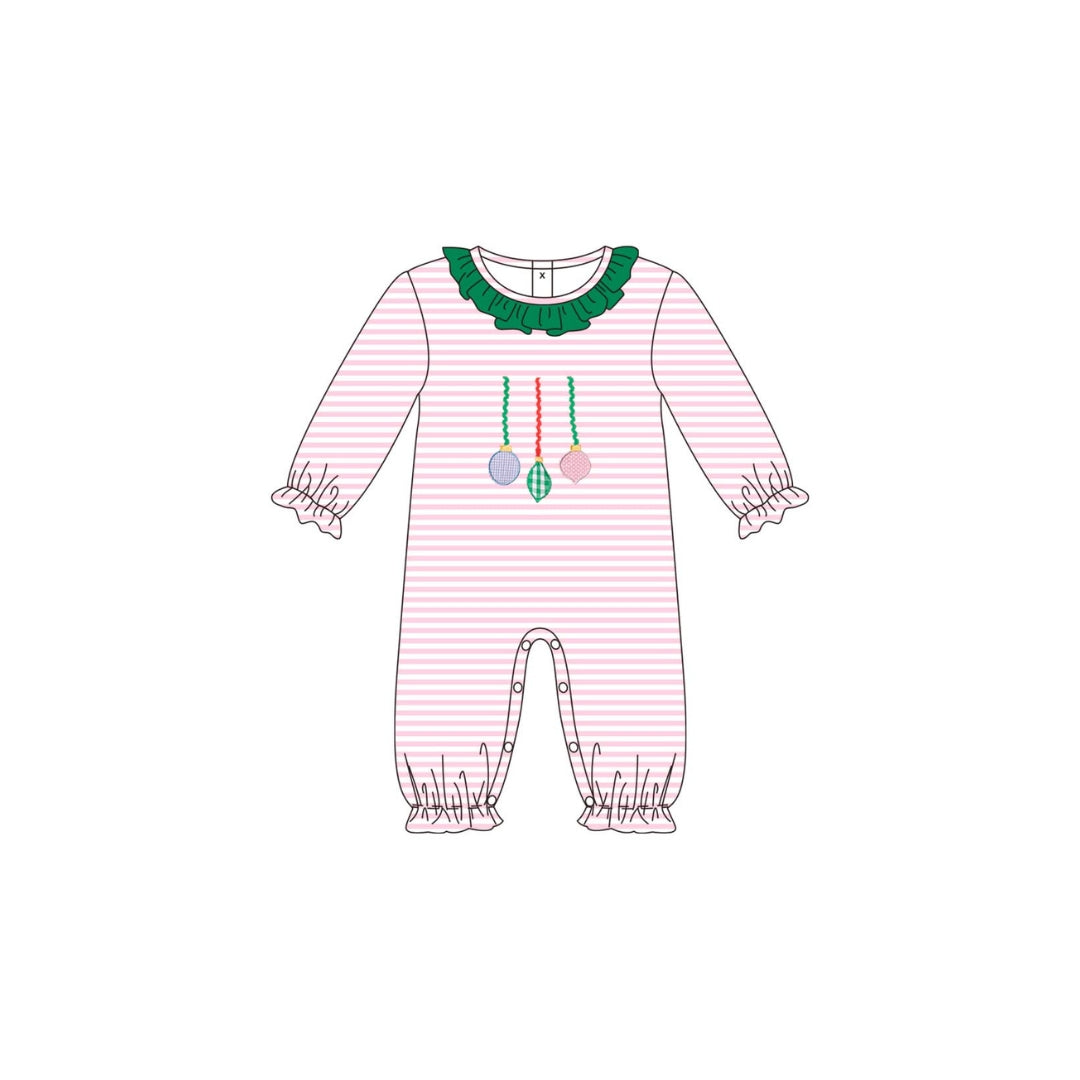 PRE ORDER - Funfetti Kids Pink Stripe Ornament Applique Romper