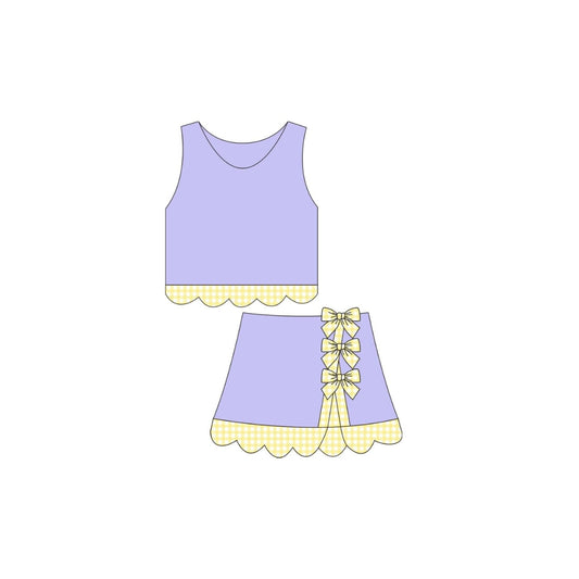 PRE ORDER - Funfetti Kids Purple/Yellow Gingham Bow Active Skirt Set