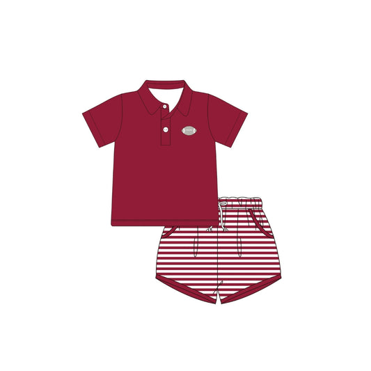 PRE ORDER - Funfetti Kids Maroon Stripe Embroidered Football Short Set
