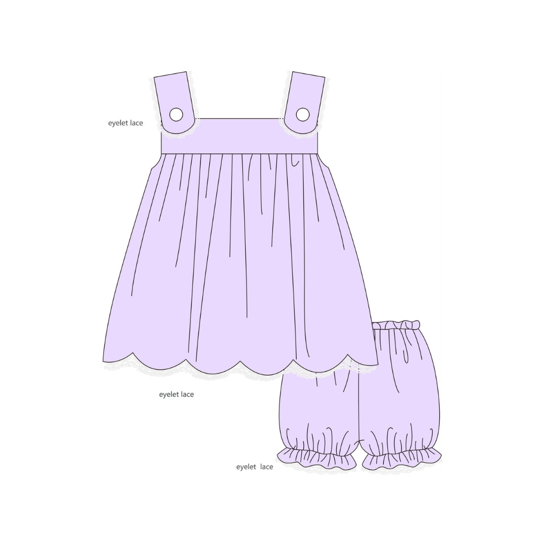 PRE ORDER - Funfetti Kids Purple Knit/Eyelet Trim Bloomer Set