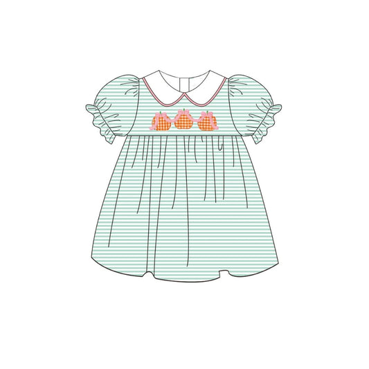 PRE ORDER - Funfetti Kids Sage Stripe Pumpkin/Bows Dress