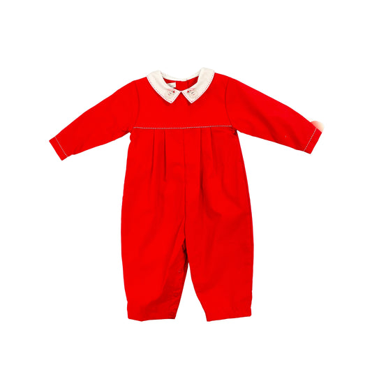 Petit Ami Boy Romper with Embroidered Santa on Collar