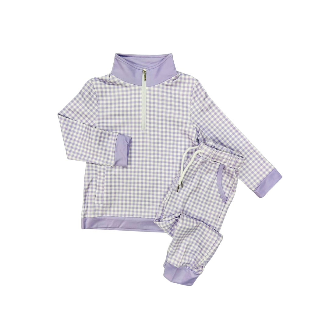 Funfetti Kids Purple Gingham Jogger Set