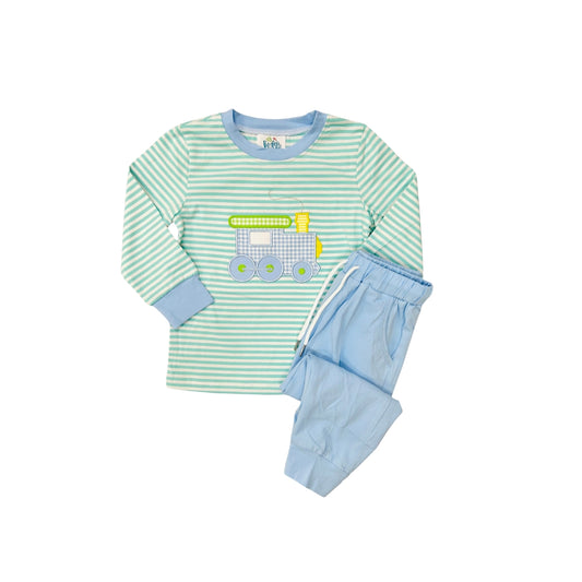 Funfetti Kids Train Applique Stripe Jogger Set